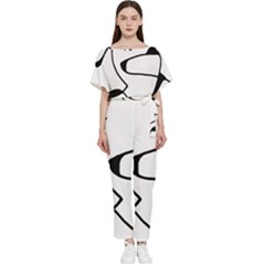 Black And White Abstract Linear Decorative Art Batwing Lightweight Jumpsuit