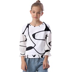 Black And White Abstract Linear Decorative Art Kids  Cuff Sleeve Top