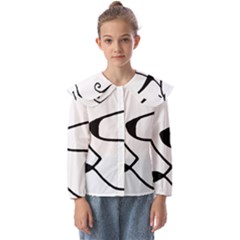 Black And White Abstract Linear Decorative Art Kids  Peter Pan Collar Blouse by dflcprintsclothing