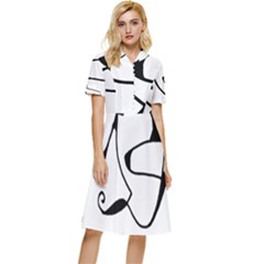 Black And White Abstract Linear Decorative Art Button Top Knee Length Dress