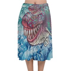 Wth Shark Velvet Flared Midi Skirt