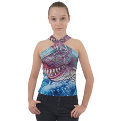 Wth Shark Cross Neck Velour Top by SomethingForEveryone