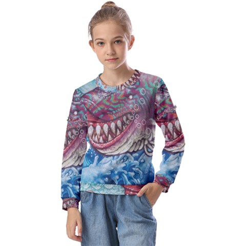 Wth Shark Kids  Long Sleeve Tee With Frill  by SomethingForEveryone