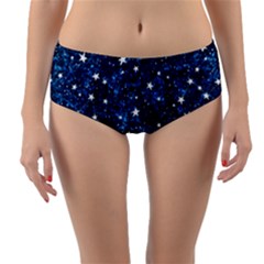 Dark Blue Stars Reversible Mid-waist Bikini Bottoms by AnkouArts