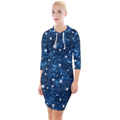 Dark Blue Stars Quarter Sleeve Hood Bodycon Dress by AnkouArts