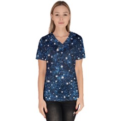 Dark Blue Stars Women s V-neck Scrub Top