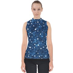 Dark Blue Stars Mock Neck Shell Top