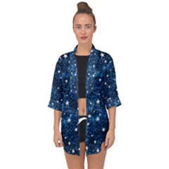 Dark Blue Stars Open Front Chiffon Kimono