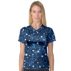 Dark Blue Stars V-neck Sport Mesh Tee