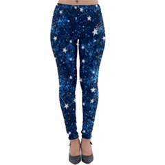 Dark Blue Stars Lightweight Velour Leggings by AnkouArts