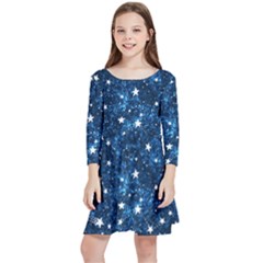 Dark Blue Stars Kids  Quarter Sleeve Skater Dress