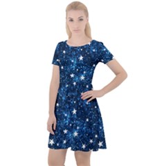 Dark Blue Stars Cap Sleeve Velour Dress  by AnkouArts