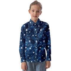 Dark Blue Stars Kids  Long Sleeve Shirt