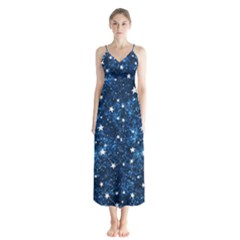 Dark Blue Stars Button Up Chiffon Maxi Dress