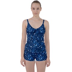 Dark Blue Stars Tie Front Two Piece Tankini