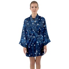 Dark Blue Stars Long Sleeve Satin Kimono by AnkouArts