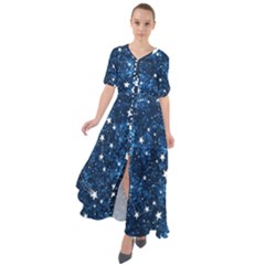 Dark Blue Stars Waist Tie Boho Maxi Dress