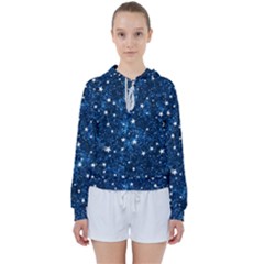 Dark Blue Stars Women s Tie Up Sweat