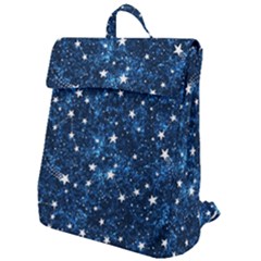 Dark Blue Stars Flap Top Backpack by AnkouArts