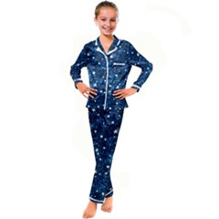 Dark Blue Stars Kid s Satin Long Sleeve Pajamas Set