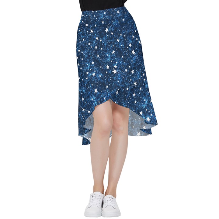 Dark Blue Stars Frill Hi Low Chiffon Skirt