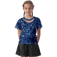 Dark Blue Stars Kids  Front Cut Tee by AnkouArts