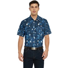 Dark Blue Stars Men s Short Sleeve Pocket Shirt 