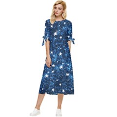 Dark Blue Stars Bow Sleeve Chiffon Midi Dress