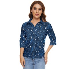 Dark Blue Stars Women s Quarter Sleeve Pocket Shirt