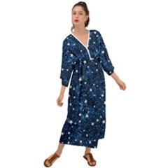 Dark Blue Stars Grecian Style  Maxi Dress by AnkouArts