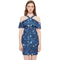 Dark Blue Stars Shoulder Frill Bodycon Summer Dress