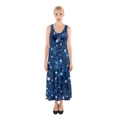 Dark Blue Stars Sleeveless Maxi Dress by AnkouArts