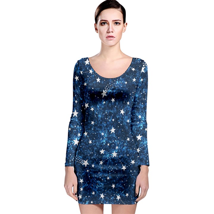 Dark Blue Stars Long Sleeve Bodycon Dress