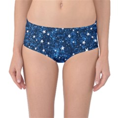 Dark Blue Stars Mid-waist Bikini Bottoms by AnkouArts