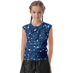 Dark Blue Stars Kids  Raglan Cap Sleeve Tee