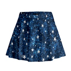 Dark Blue Stars Mini Flare Skirt by AnkouArts