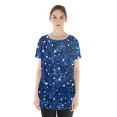 Dark Blue Stars Skirt Hem Sports Top by AnkouArts