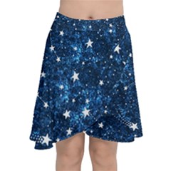 Dark Blue Stars Chiffon Wrap Front Skirt by AnkouArts