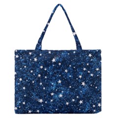 Dark Blue Stars Zipper Medium Tote Bag