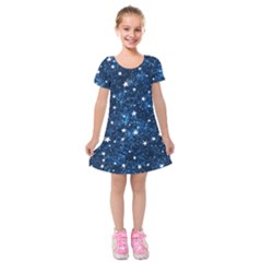 Dark Blue Stars Kids  Short Sleeve Velvet Dress by AnkouArts