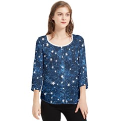 Dark Blue Stars Chiffon Quarter Sleeve Blouse by AnkouArts