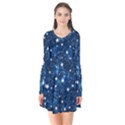 Dark Blue Stars Long Sleeve V-neck Flare Dress View1