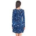 Dark Blue Stars Long Sleeve V-neck Flare Dress View2