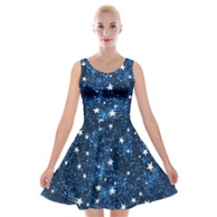 Dark Blue Stars Velvet Skater Dress