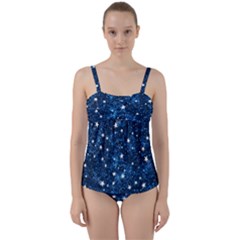 Dark Blue Stars Twist Front Tankini Set by AnkouArts