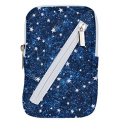 Dark Blue Stars Belt Pouch Bag (large) by AnkouArts