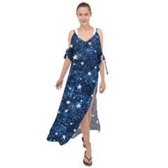 Dark Blue Stars Maxi Chiffon Cover Up Dress by AnkouArts