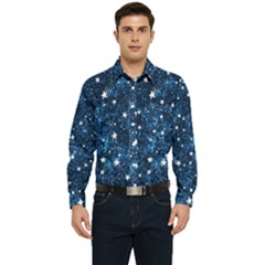 Dark Blue Stars Men s Long Sleeve Pocket Shirt 