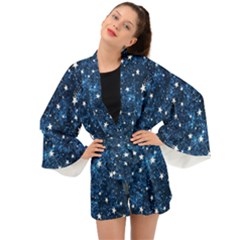 Dark Blue Stars Long Sleeve Kimono