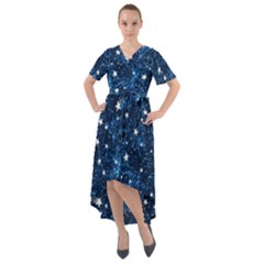 Dark Blue Stars Front Wrap High Low Dress by AnkouArts